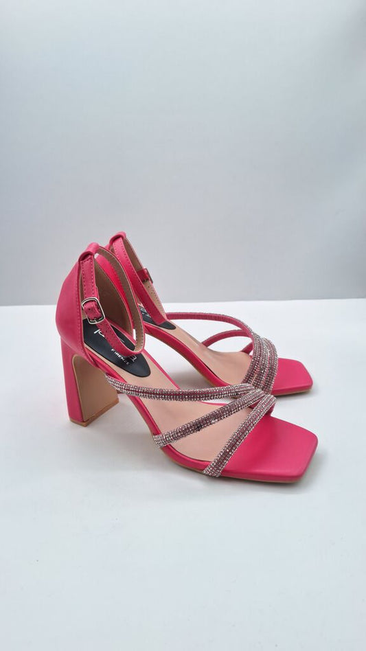 Pink Embellished High Heel Strappy Sandals