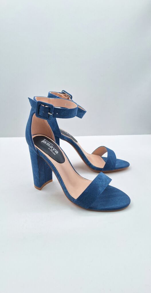 Blue Suede Block Heel Sandals with Ankle Strap