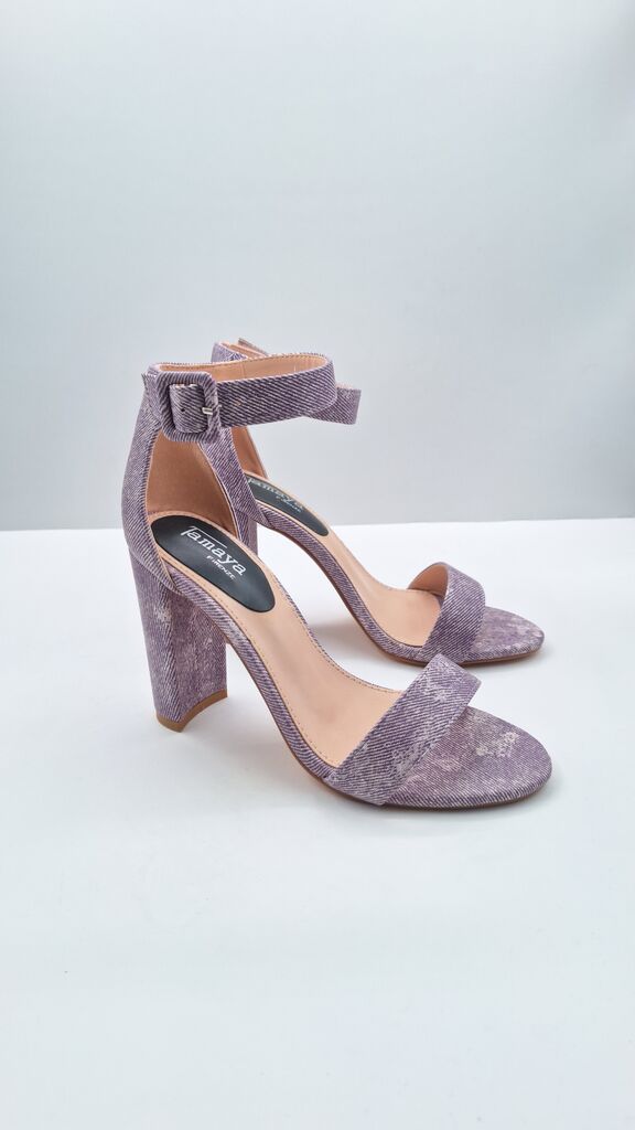 Lavender Textured Block Heel Sandal with Ankle Strap