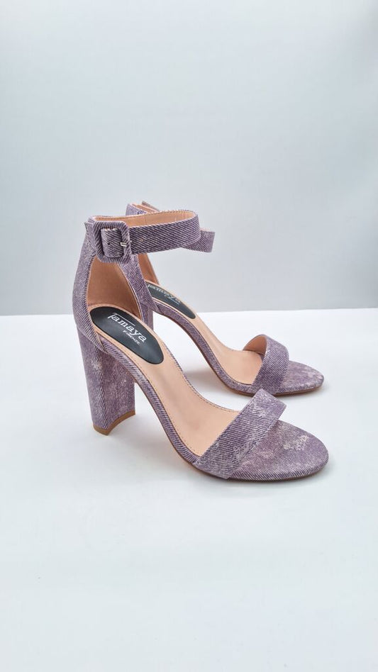 Lavender Textured Block Heel Sandal with Ankle Strap