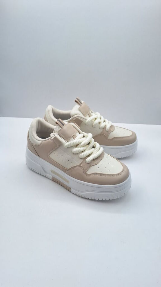 Beige Canvas Sneakers with Chunky Soles