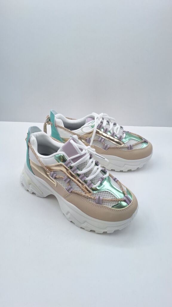Iridescent Multicolor Chunky Sneakers with Mesh Detail