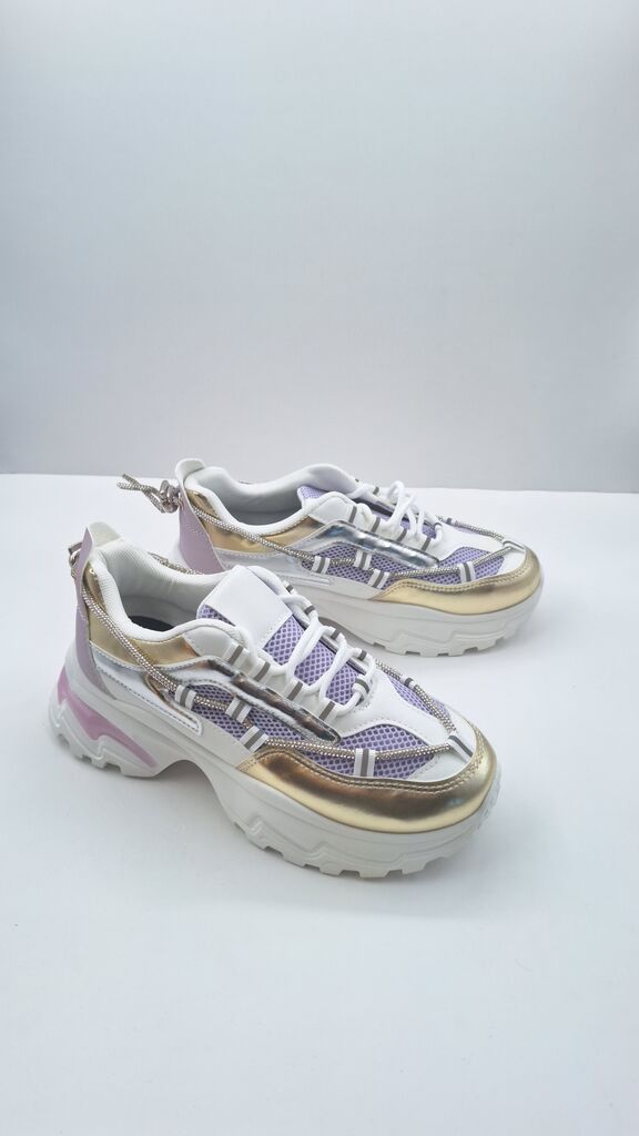 Purple Mesh Platform Sneakers with Metallic Accents