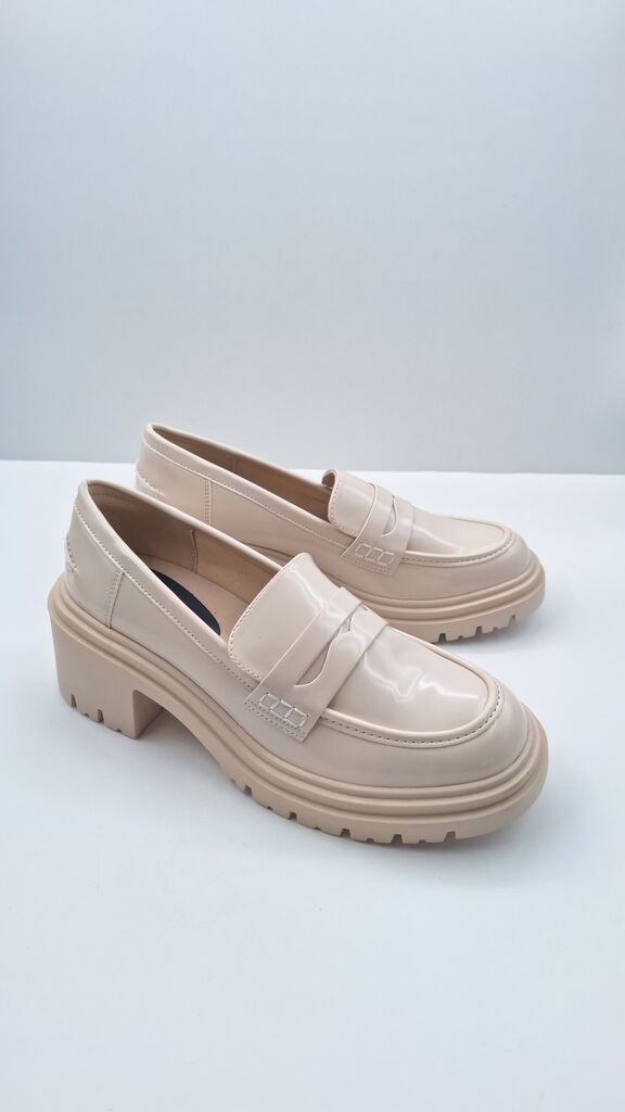 Beige Patent Chunky Platform Loafers