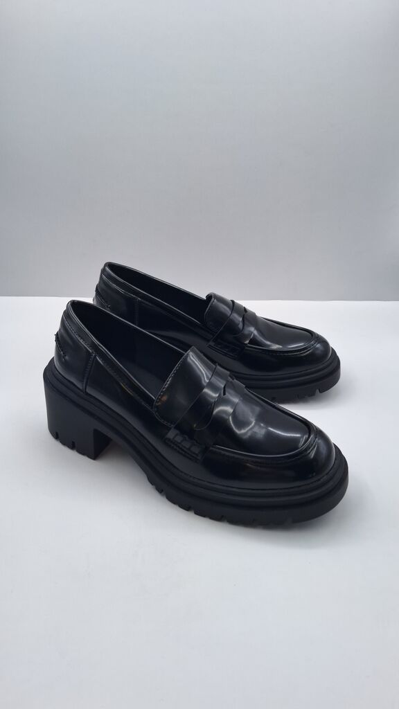 Black Patent Platform Loafers with Chunky Heel