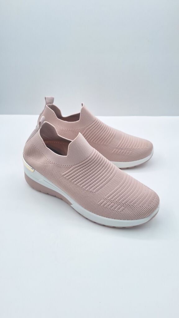 Blush Knit Slip-On Sneakers with Elevated Sole