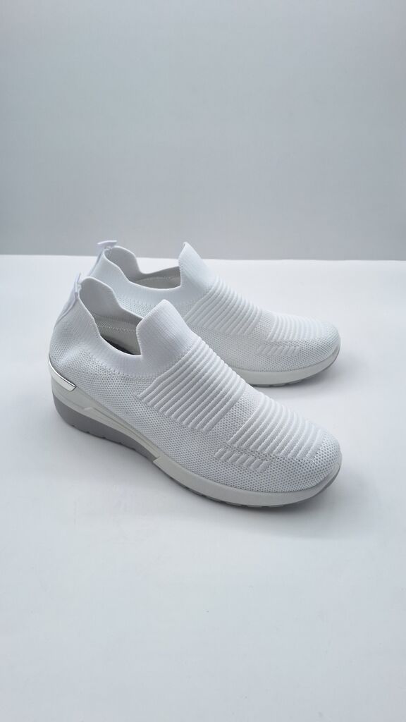 White Mesh Slip-On Sneakers with Wedge Heel