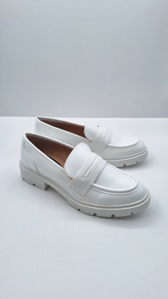 White Chunky Sole Loafers with Strap Detail