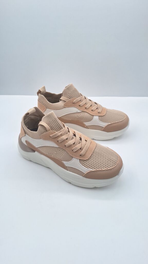 Beige Mesh Sneakers with Lace-Up Design
