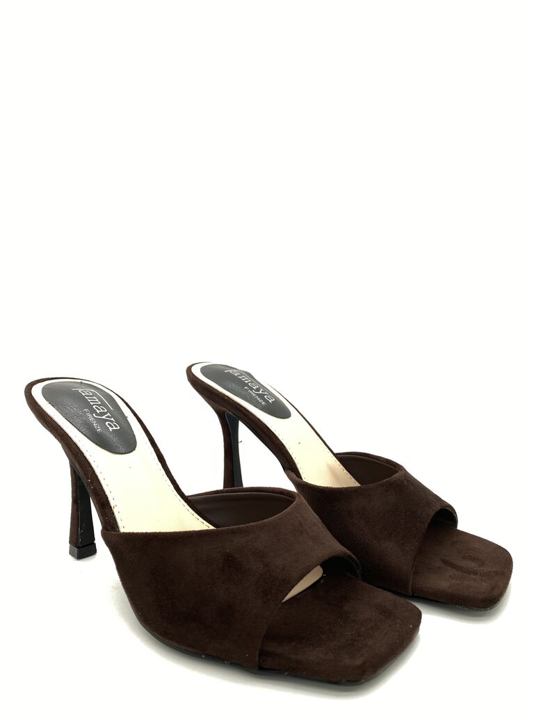 Heeled Mule Open-Toe Suede BROWN