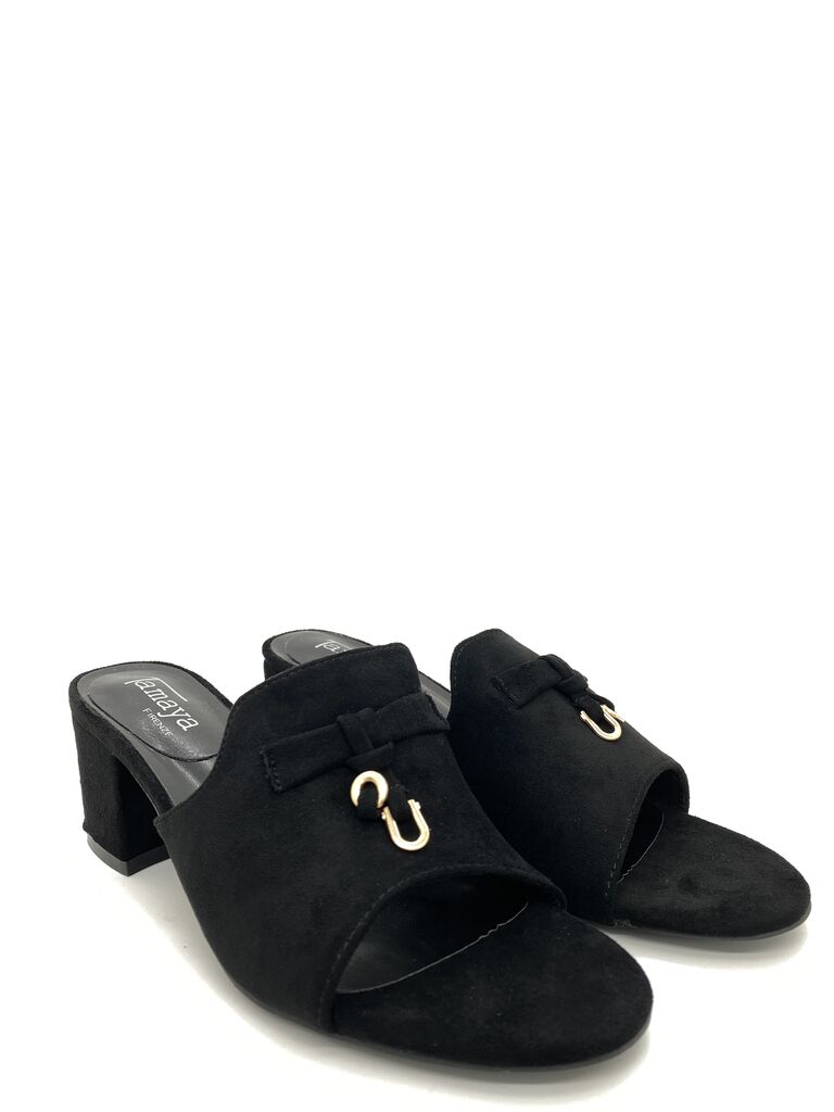 Heeled Mule Open-Toe Suede BLACK