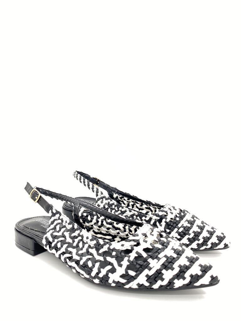 Sling-Back Braided.Nappa BLK/WHI