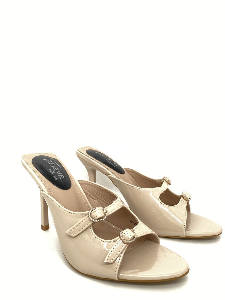Heeled Mule Open-Toe Vernice NUDE
