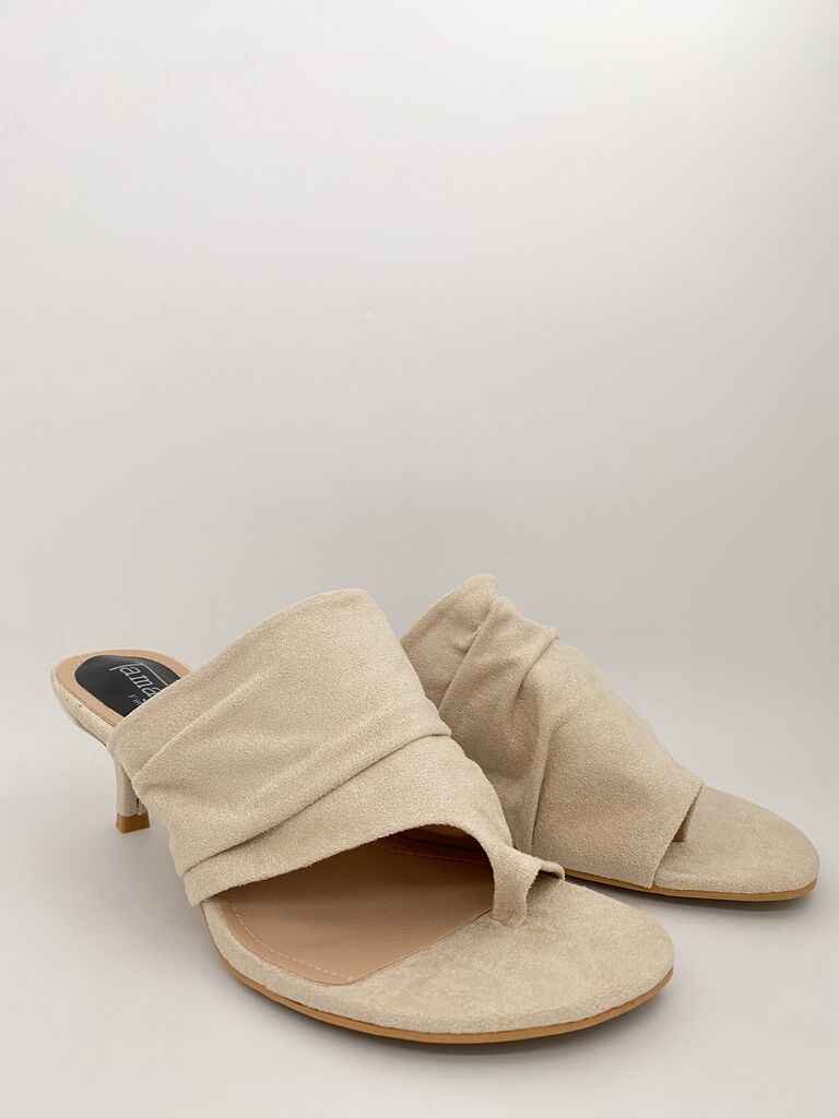 Heeled Mule Open-Toe Suede BEIGE