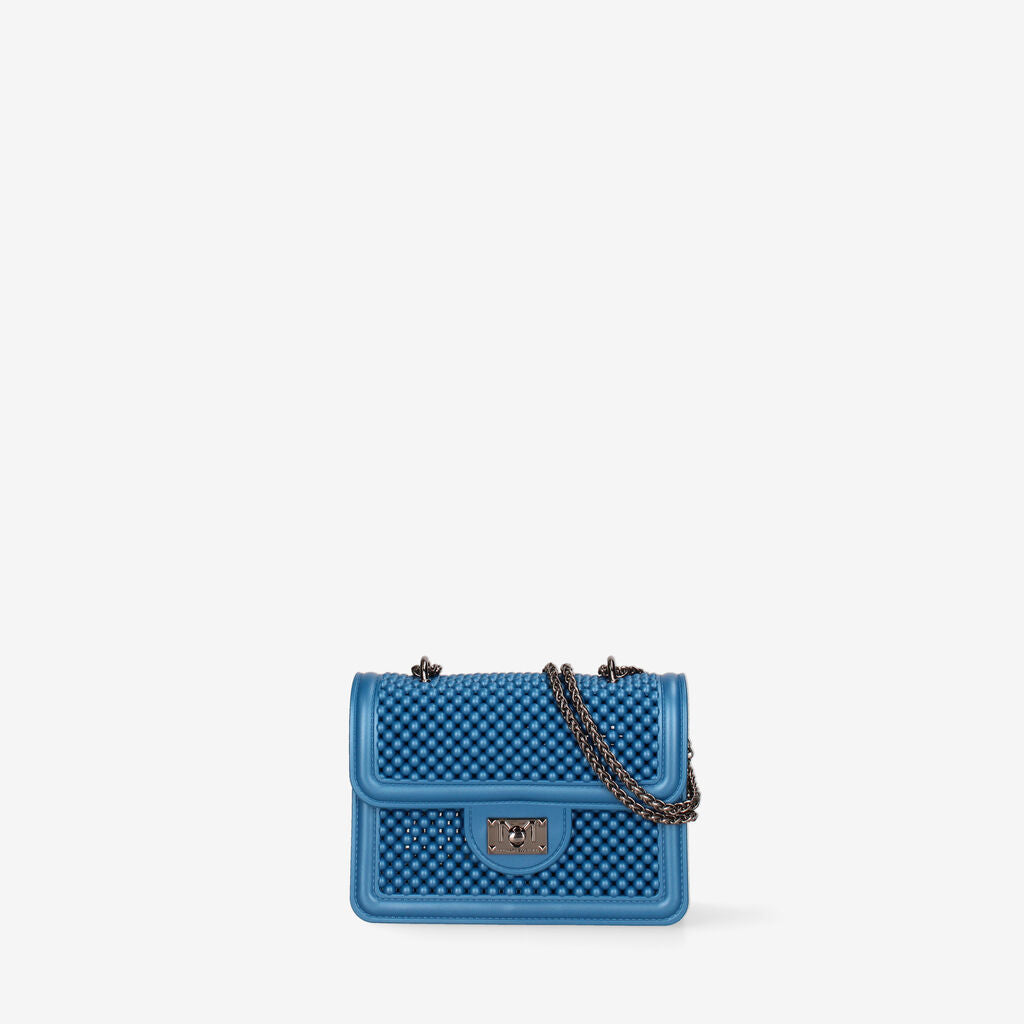 Blue Quilted Mini Handbag with Chain Handle