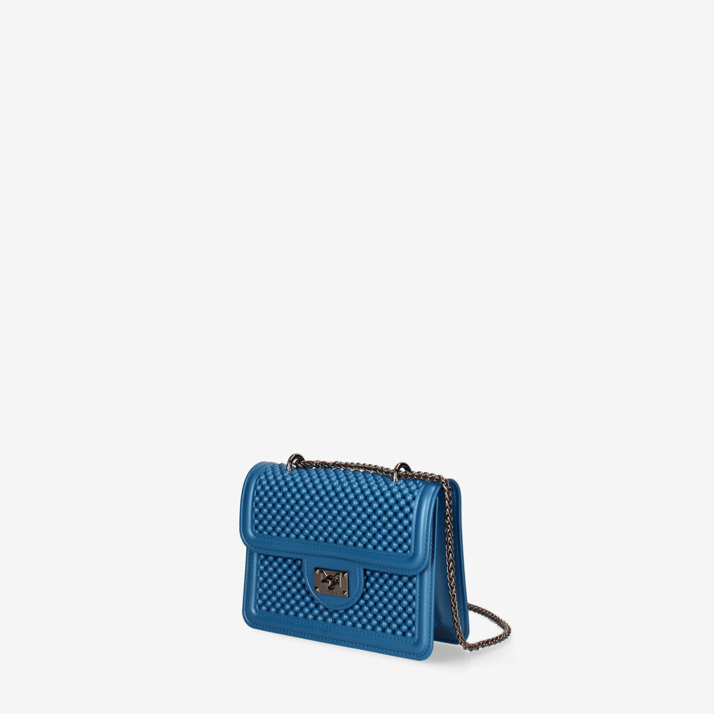 Blue Quilted Mini Handbag with Chain Handle