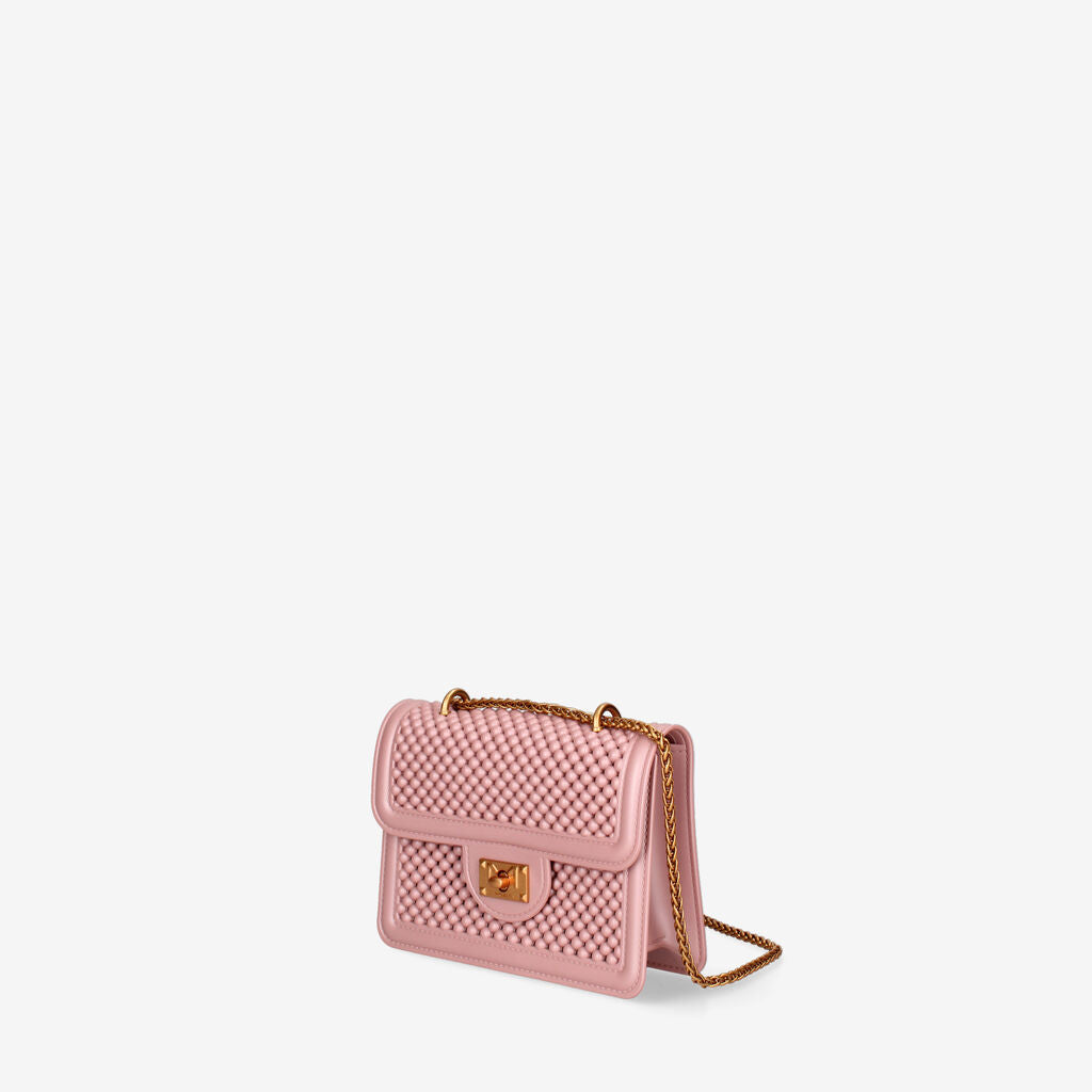 Pink Quilted Shoulder Bag with Gold Accents