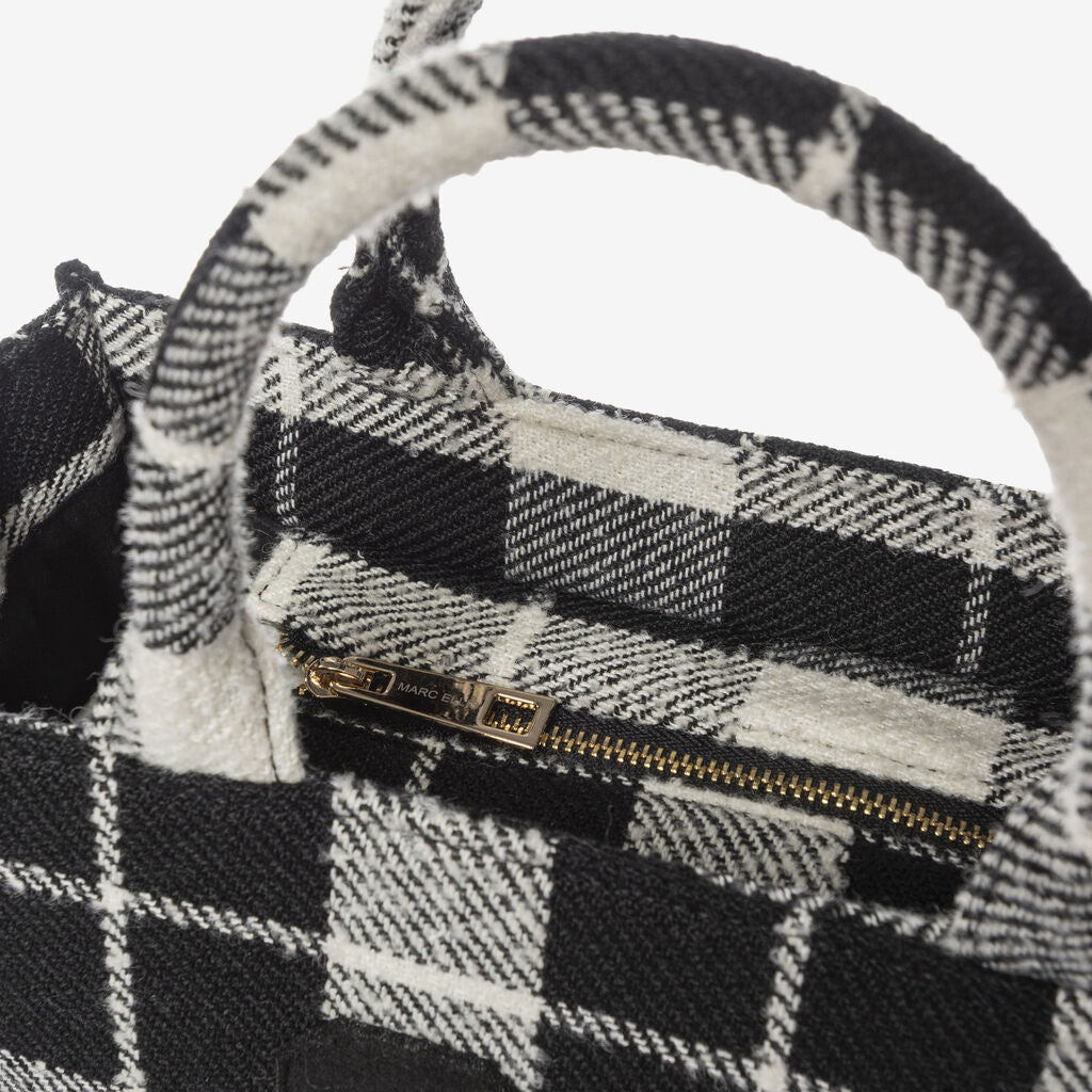 Black and White Plaid Tote with Embroidered Detail