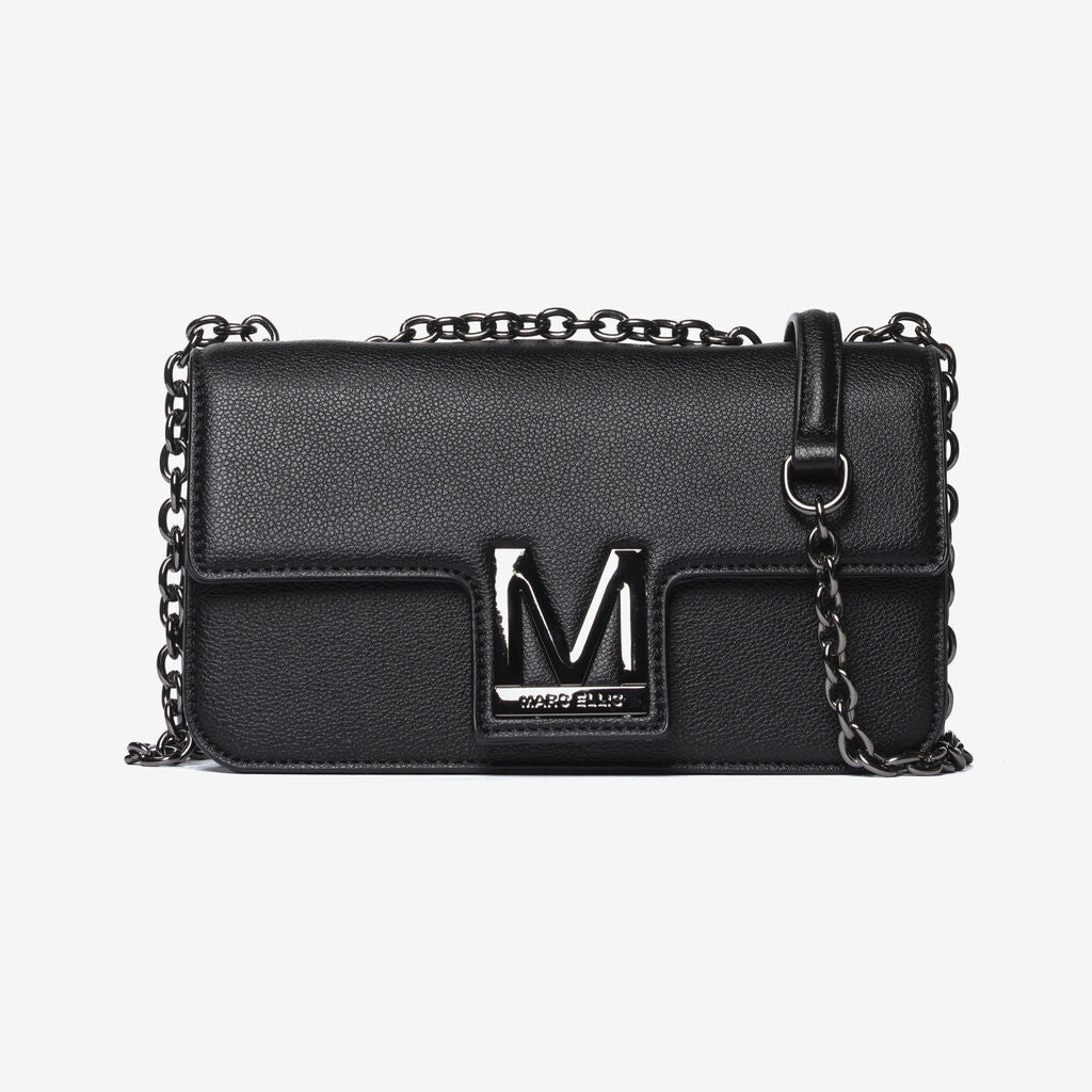 Black Textured Crossbody with Chain Strap