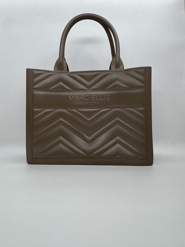 Brown Quilted Tote with Embossed Logo Design