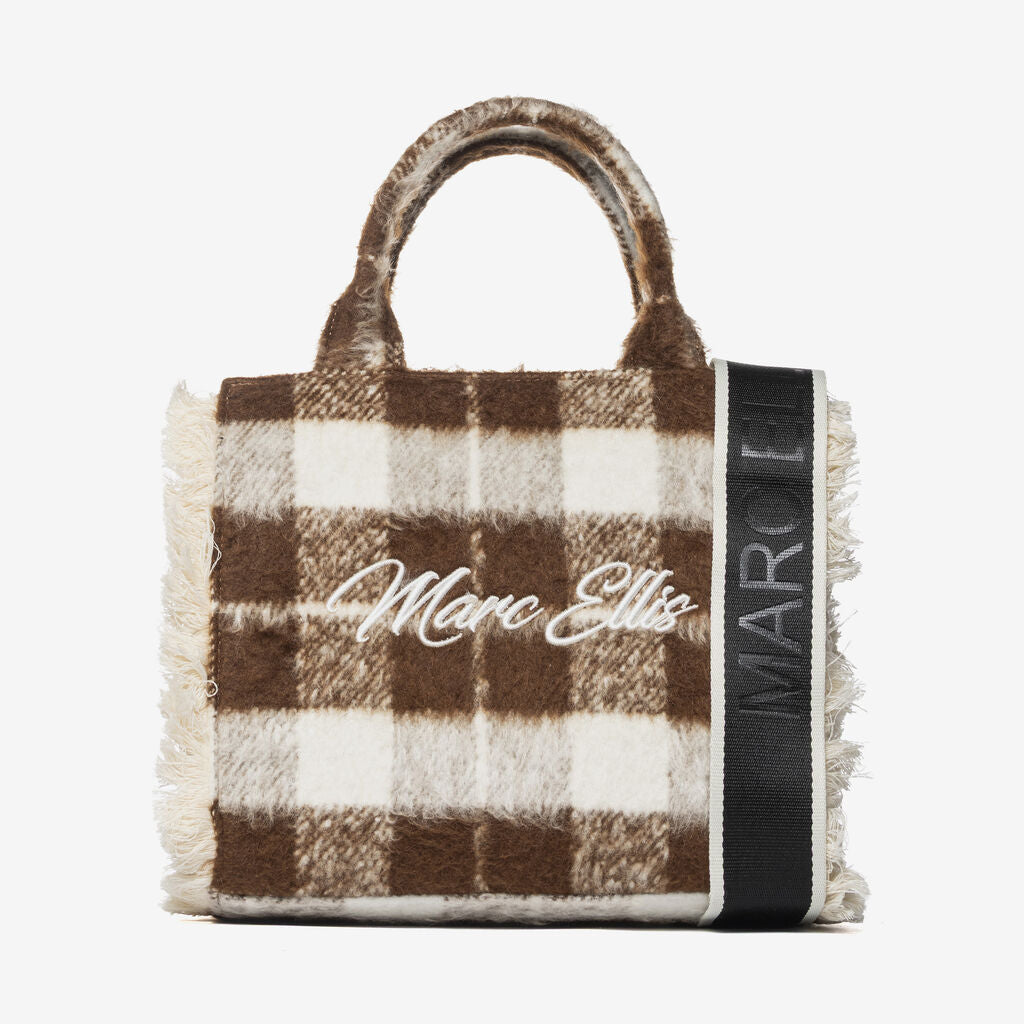 Brown Plaid Wool Tote Bag with Logo