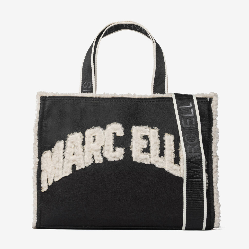 Black Textured Tote with Logo Detail