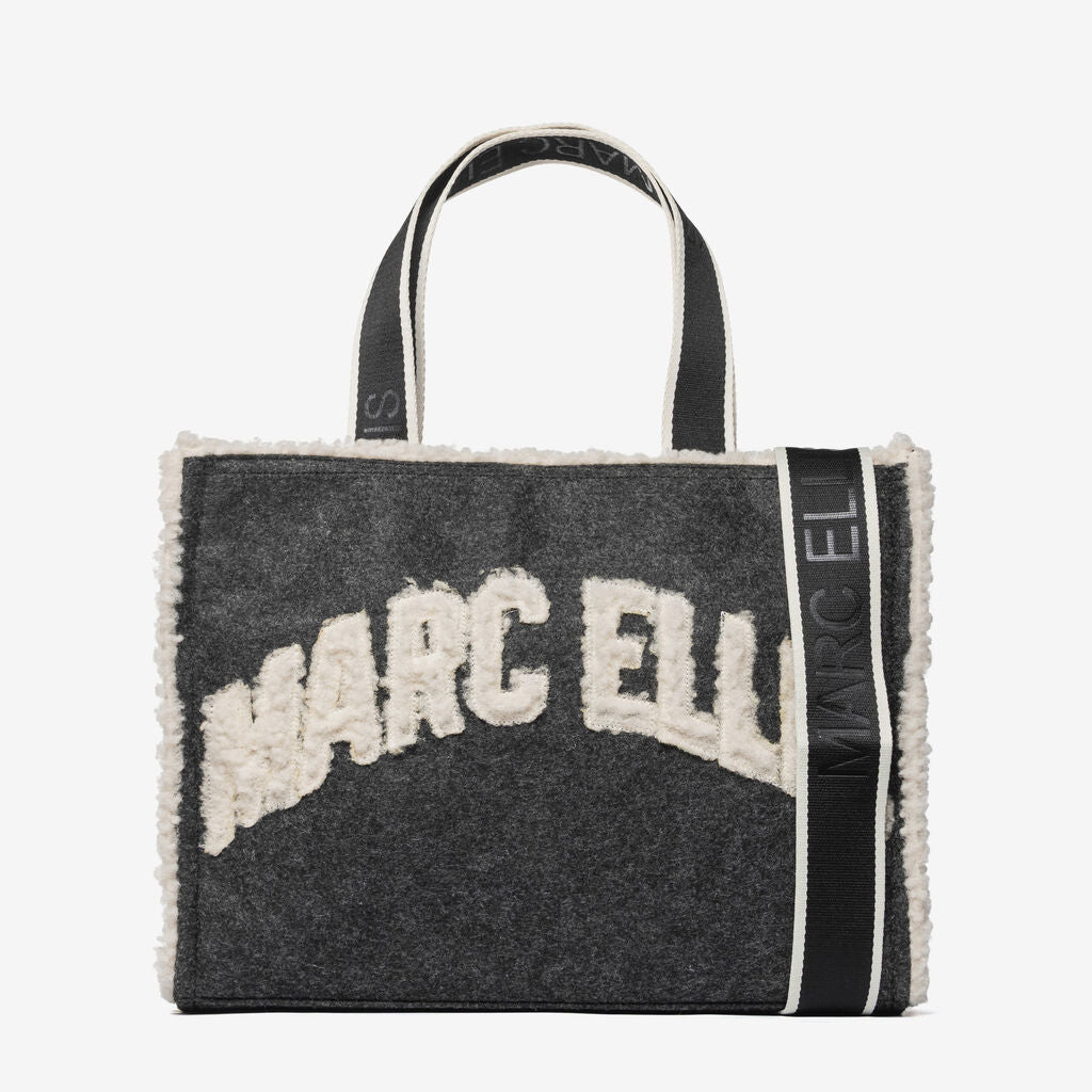 Charcoal Wool-Crafted Tote with Contrasting Logo Accent