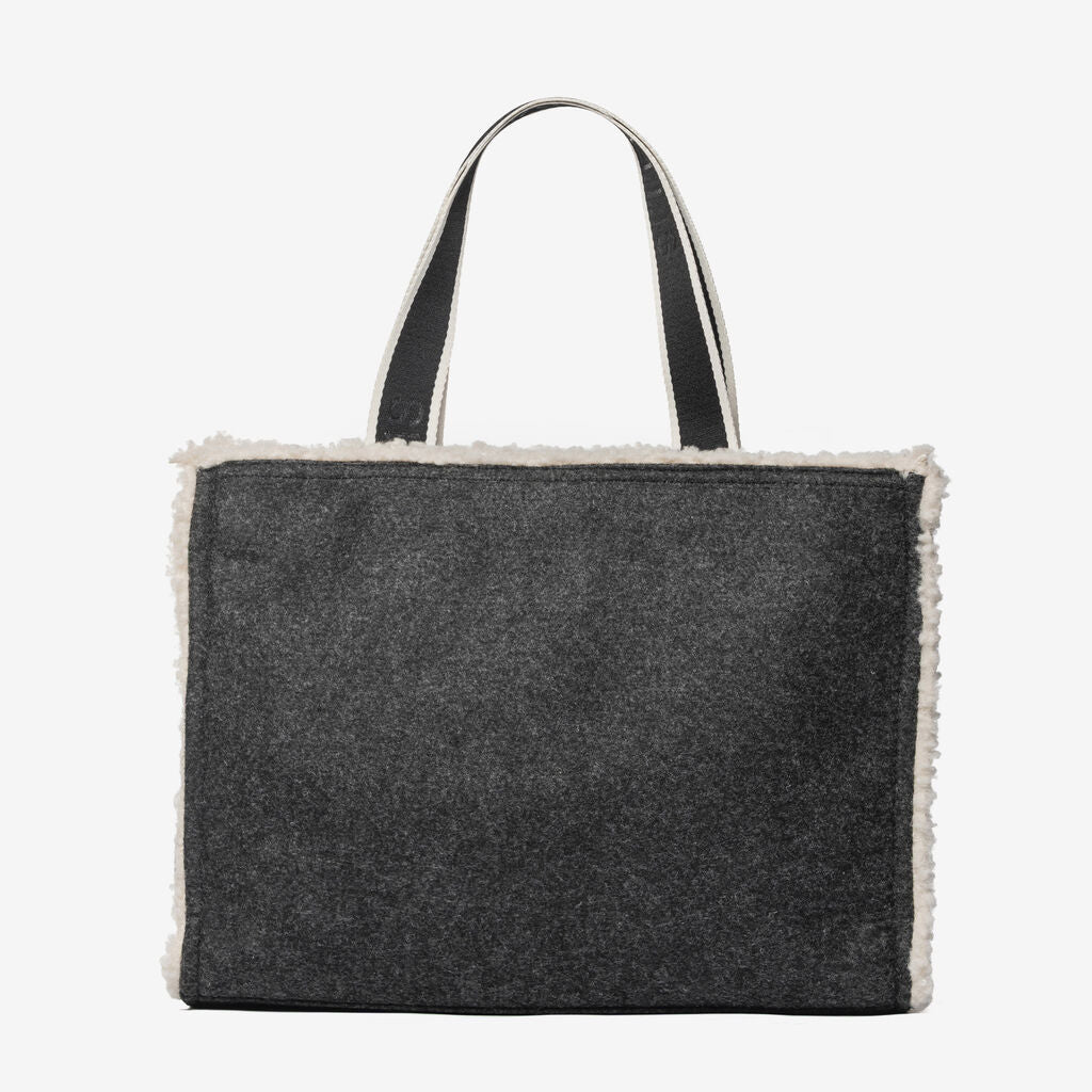 Charcoal Wool-Crafted Tote with Contrasting Logo Accent