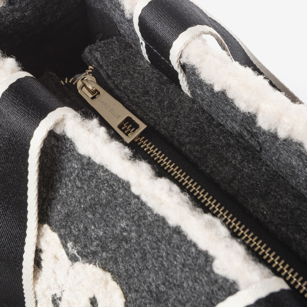 Black Wool Tote Bag with Logo Detail