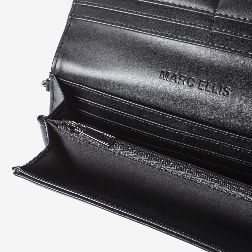 Black Leather Clutch with Oversized Logo