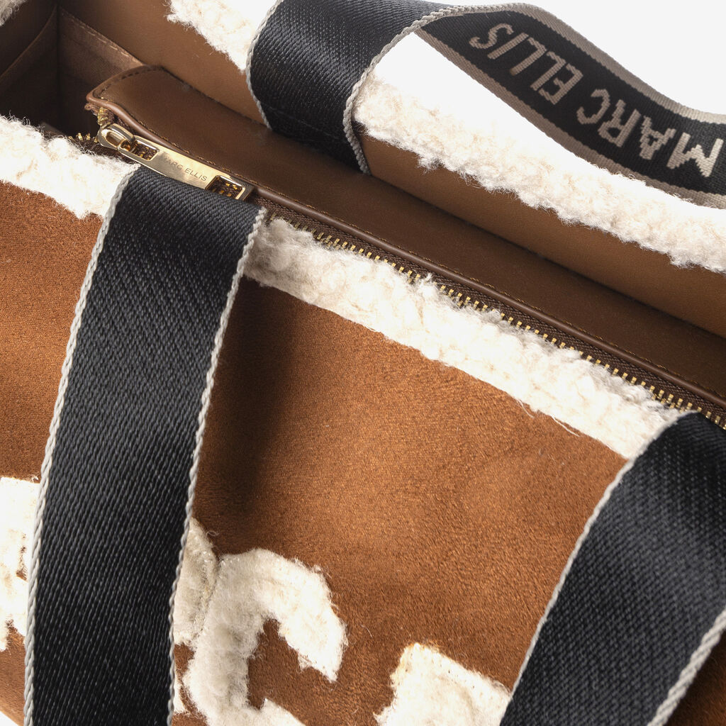 Brown Fleece-Trimmed Tote Bag with Logo Detail