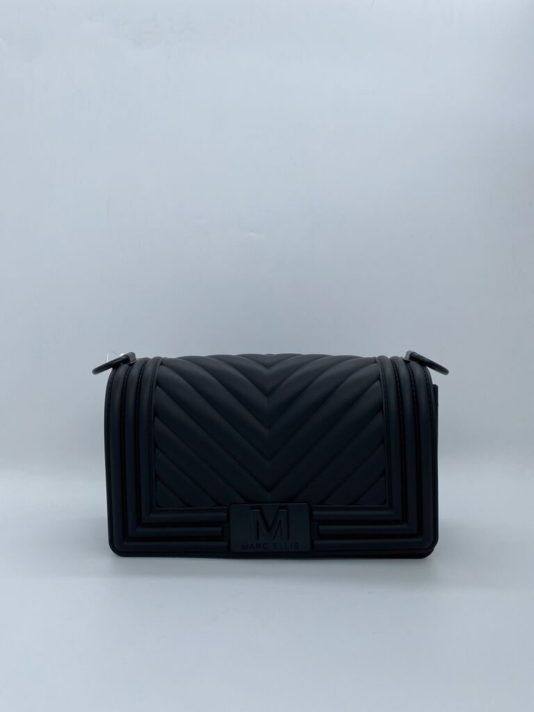 Black Quilted Crossbody Bag with Chevron Detail