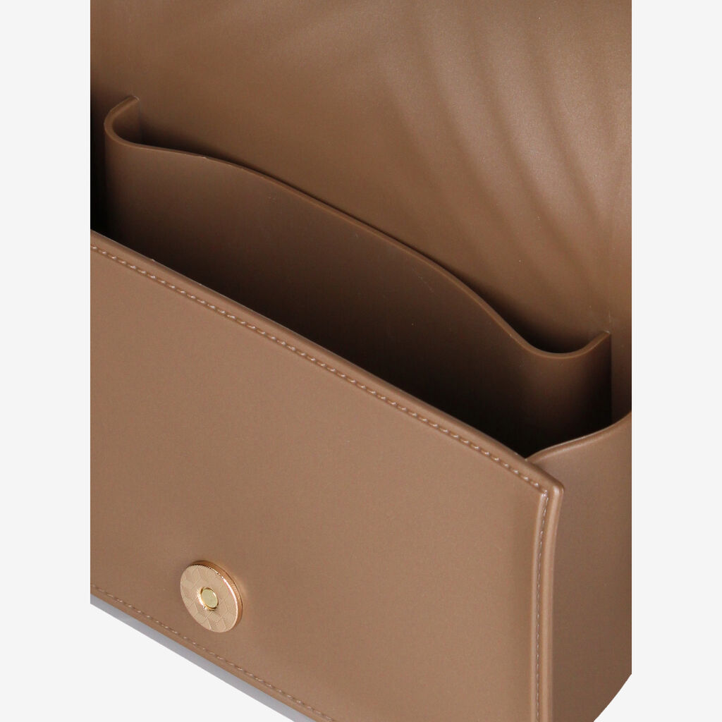 Taupe Quilted Leather Crossbody Bag with Chain Strap