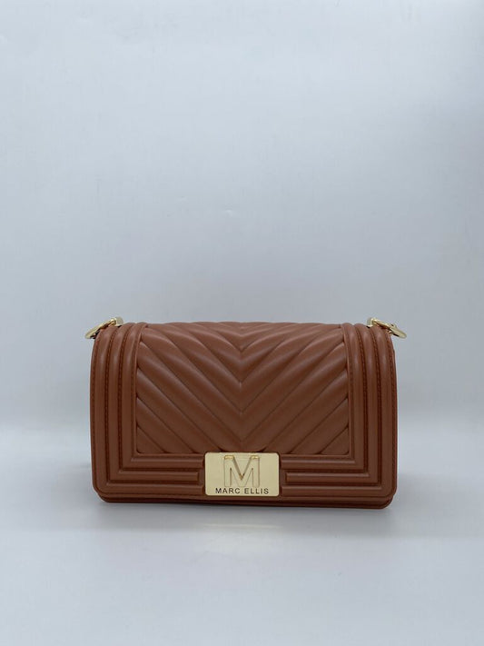 Brown Quilted Crossbody Bag with Gold Accents