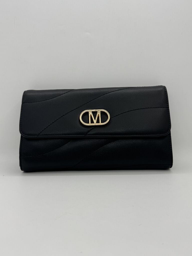 Black Quilted Leather Clutch with Logo