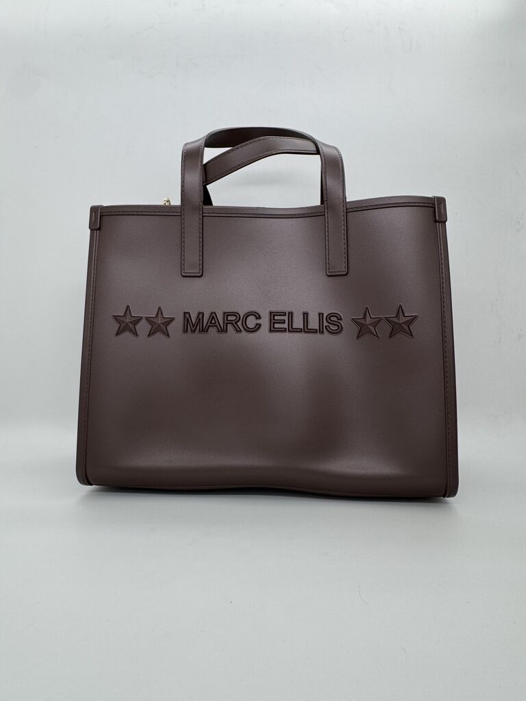 Brown Embossed Logo Tote Bag with Dual Handles