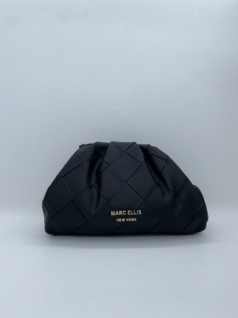 Black Quilted Clutch with Gathered Design