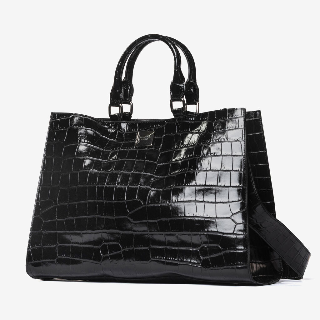 Black Embossed Tote Bag with Glossy Finish
