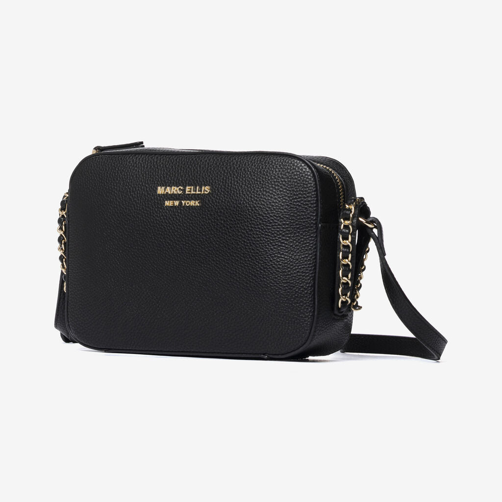 Black Textured Crossbody Bag with Chain Detail