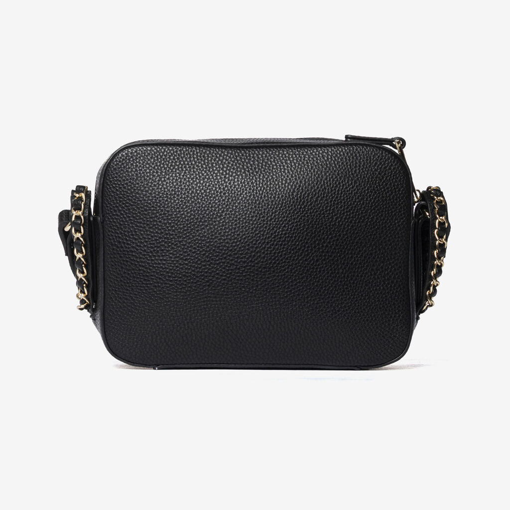 Black Textured Crossbody Bag with Chain Detail