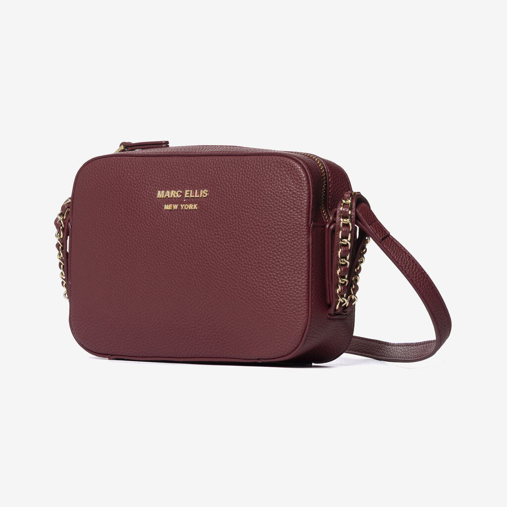 Burgundy Textured Crossbody Bag with Detachable Pouch