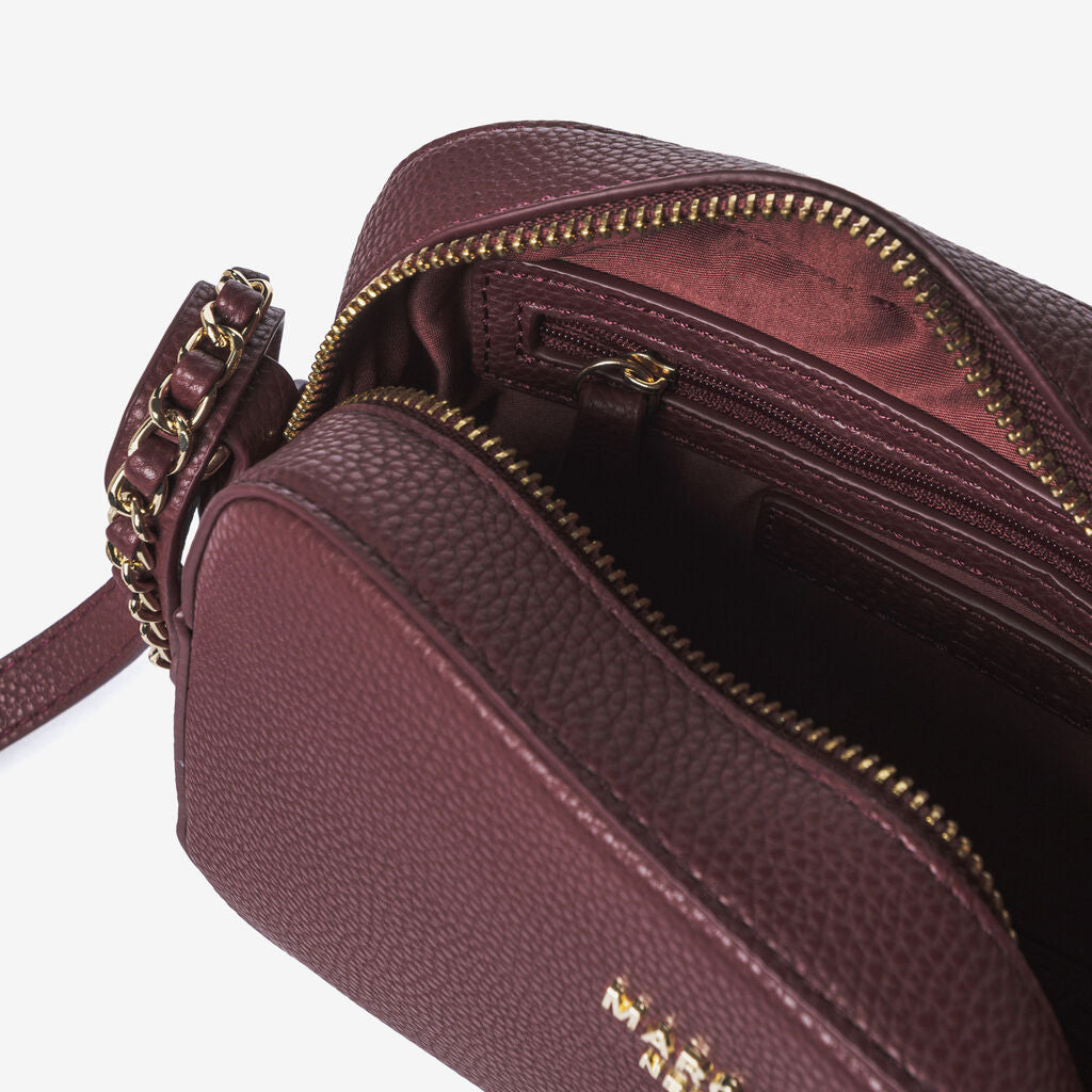 Burgundy Textured Crossbody Bag with Detachable Pouch