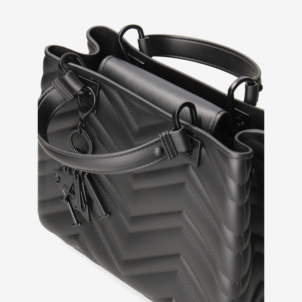 Black Quilted Handbag with Logo Strap