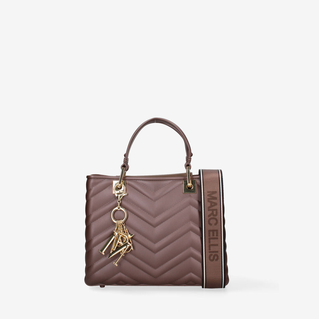 Brown Quilted Tote Bag with Gold Charm Detail