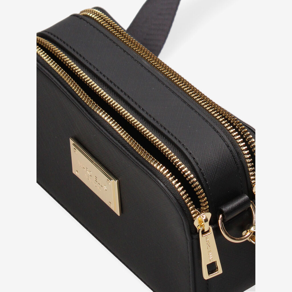 Black Logo Canvas Crossbody Bag with Adjustable Strap