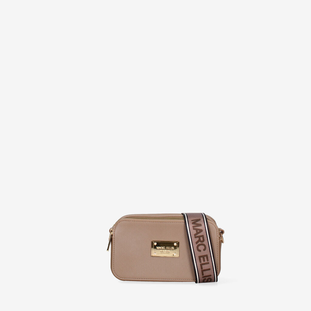 Taupe Leather Crossbody Bag with Logo Strap