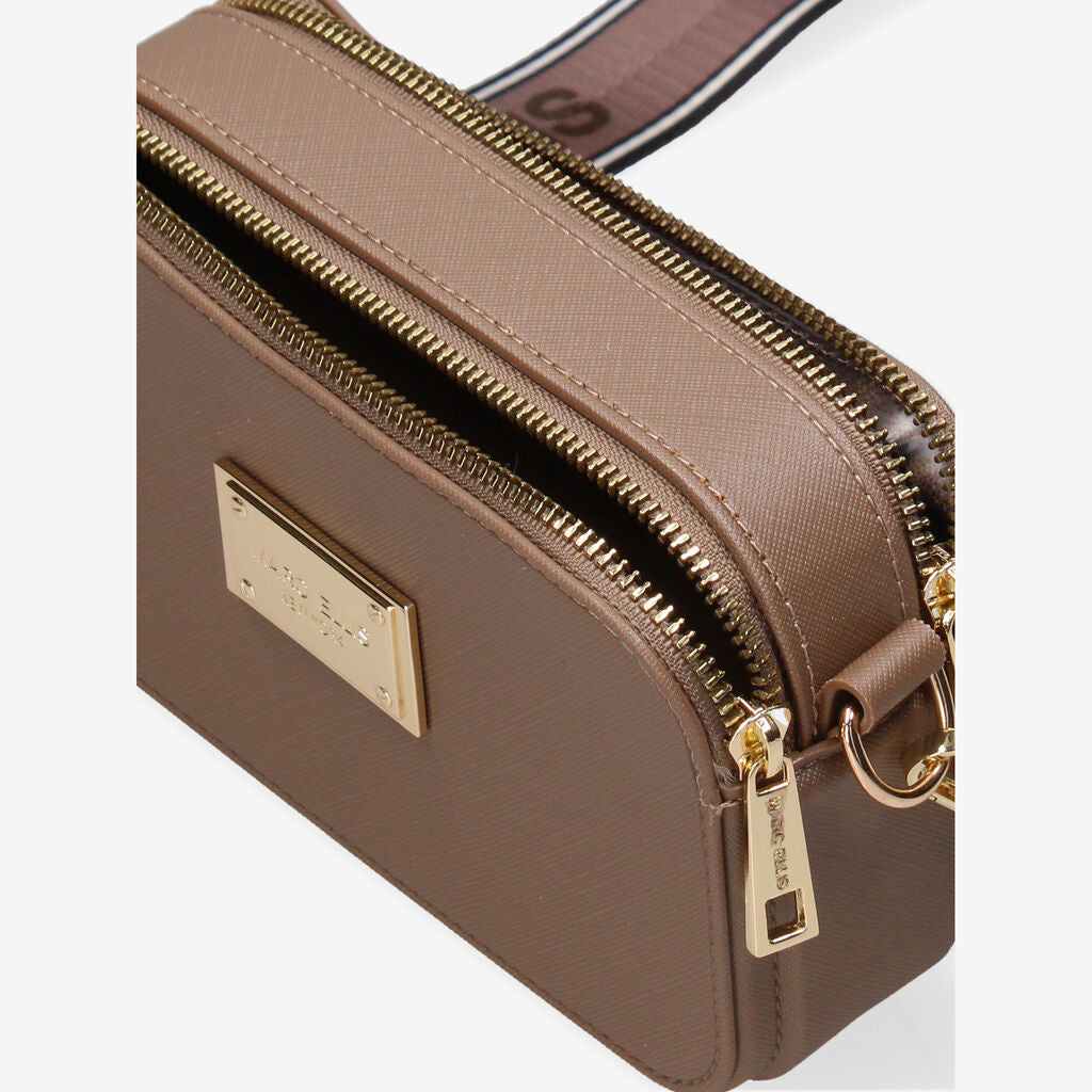 Taupe Leather Crossbody Bag with Logo Strap