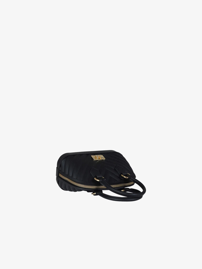 Black Quilted Dome Bag with Gold Accents