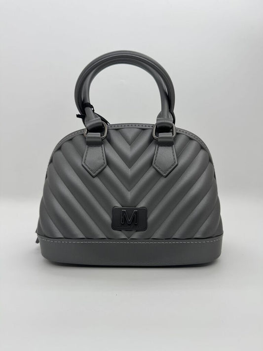 Gray Quilted Handbag with Sturdy Handles