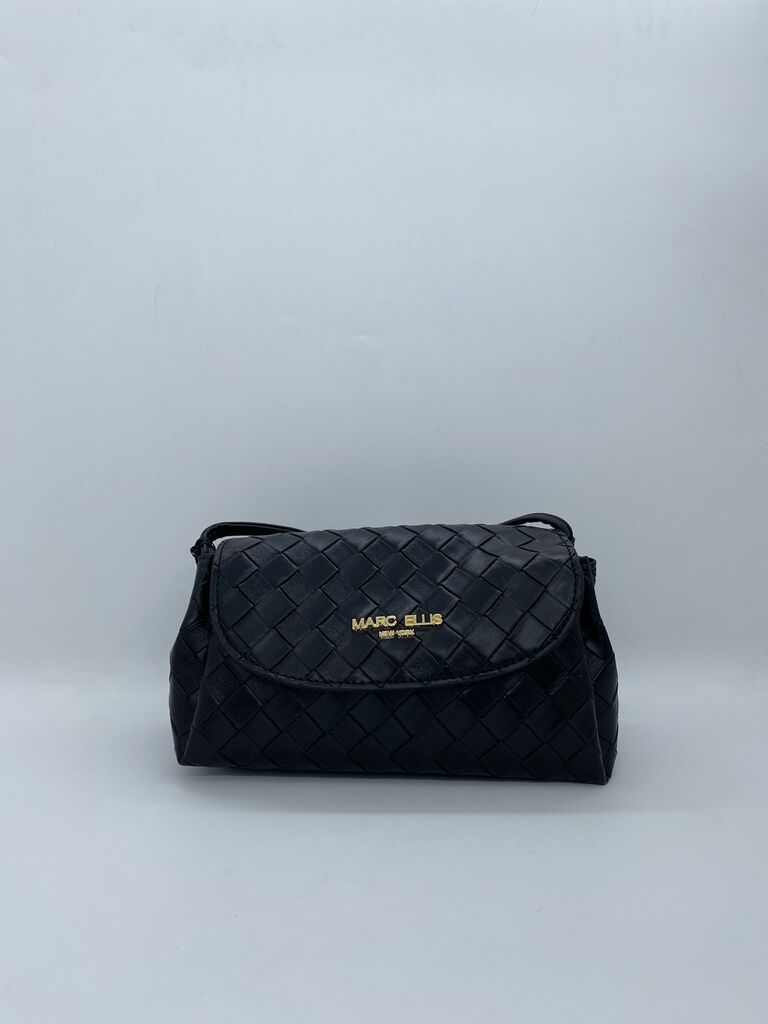Black Woven Crossbody Bag with Logo Accent